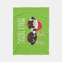 Merry Pugmas Pug Santa Pug Reindeer Fleece Blanket