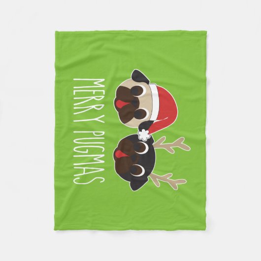 Merry Pugmas Pug Santa Pug Reindeer Fleece Blanket (Voorkant)