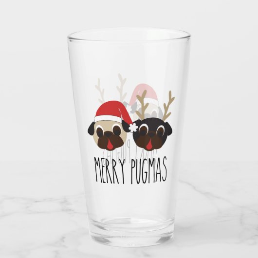 Merry Pugmas Pug Santa & Reindester Glas (Achterkant)