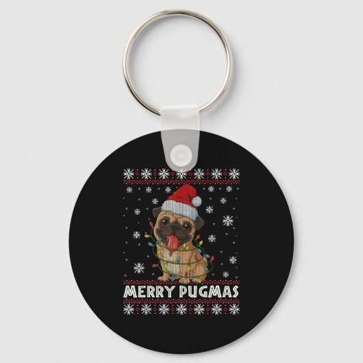 Merry Pugmas Ugly Christmas Sweater Cute Pug Dog Sleutelhanger (Voorkant)