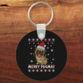 Merry Pugmas Ugly Christmas Sweater Cute Pug Dog Sleutelhanger (Voorkant)