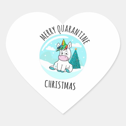 Merry Quarantine Kerstunicorn Hart Sticker (Voorkant)