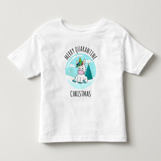 Merry Quarantine Kerstunicorn Kinder Shirts (Voorkant)