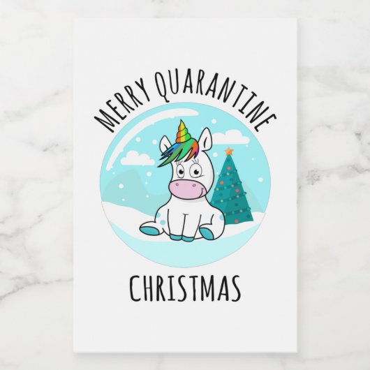 Merry Quarantine Kerstunicorn Voedselcontainer Etiket (Enkel label)