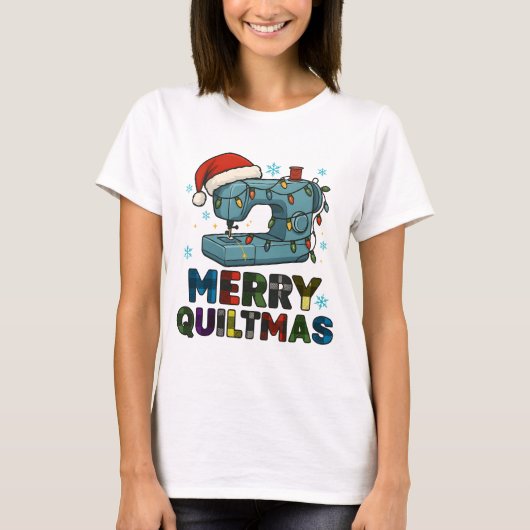 Merry Quiltmas Sewing Machine T-shirt (Voorkant)