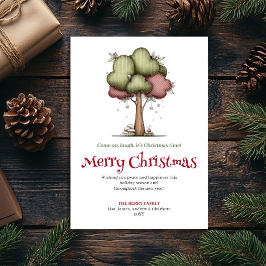 Merry Quirky Christmas Tree Minimalist Design Feestdagenkaart