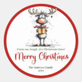 Merry quirky reindeer sticker red green hand drawn (Devant)