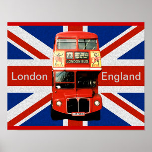 Merry Red Bus en de Britse vlag Poster
