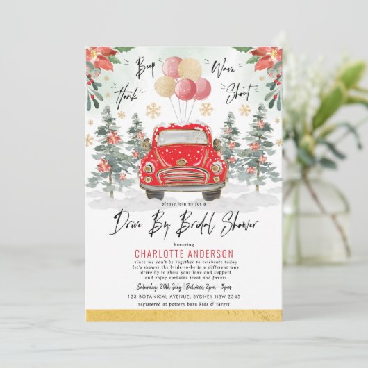 Merry Red Green Gold Winter Drive by Vrijgezellenf Kaart (Staand voorkant)