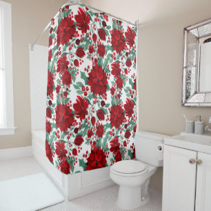 Merry Red Poinsettia Flowers Ivy verliest Waterver Douchegordijn