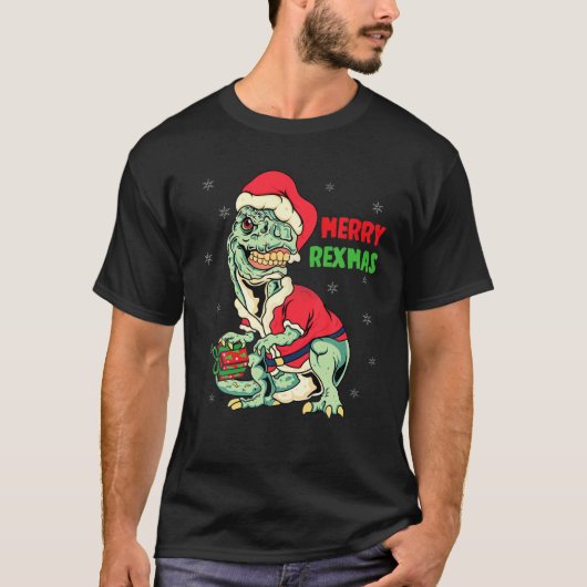 Merry Rexmas Rawr T Rex Christmas Dinosaur Santa R T-shirt (Voorkant)