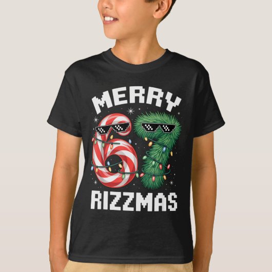 Merry Rizzmas 67 Candy Cane Tree Sungles Funny  T-shirt (Voorkant)