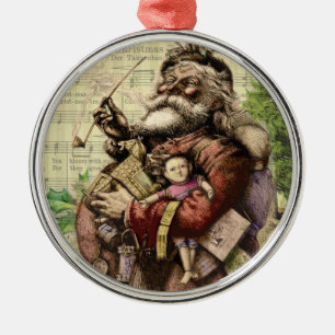 Merry Santa Claus en de kerstboom Metalen Ornament
