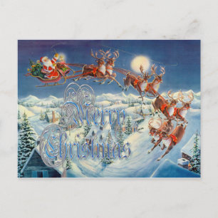 "MERRY SANTA, SLEIGH & REINDEER by SHARON SHARPE Feestdagenkaart