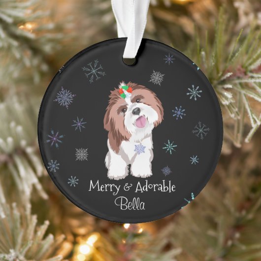 Merry & Schattig Shih Tzu met Snowflake Dog-naam Ornament (Boom)