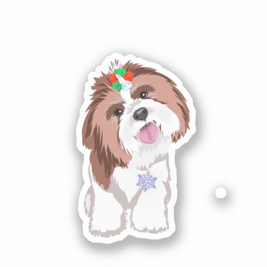 Merry & Schattig Shih Tzu met Snowflake Dog Sticker (Voorkant)