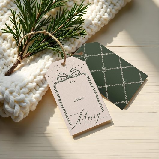 Merry Script Elegant Chic Christmas Bow van & naar Cadeaulabel