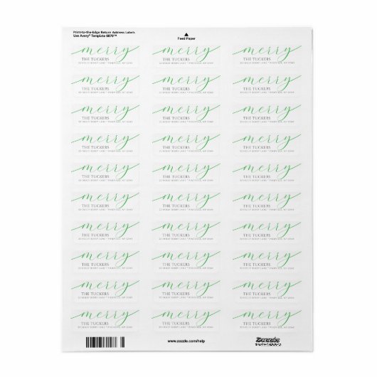 MERRY Script Feestelijk Groen Kerstadres Etiket (Full Sheet)