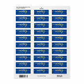 MERRY Script Gouden folie op Blauw Kerstmisadres Etiket (Full Sheet)