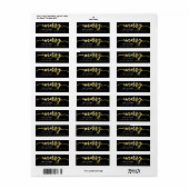 MERRY Script Gouden folie op Zwart Kerstmisadres Etiket (Full Sheet)