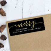 MERRY Script Gouden folie op Zwart Kerstmisadres Etiket