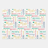 MERRY-script kleurig voor witte 4-fotokerstmis Inpakpapier Vel (Voorkant 3)