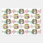 MERRY-script kleurig voor witte 4-fotokerstmis Inpakpapier Vel (Voorkant)