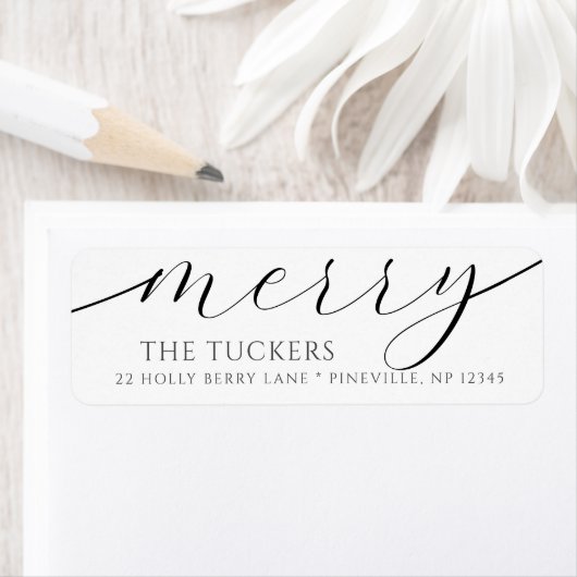 MERRY Script Modern Christmas Retouradres Etiket (Insitu)