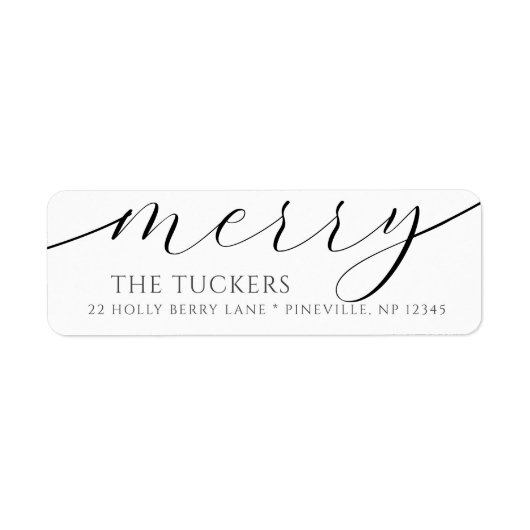 MERRY Script Modern Christmas Retouradres Etiket (Voorkant)