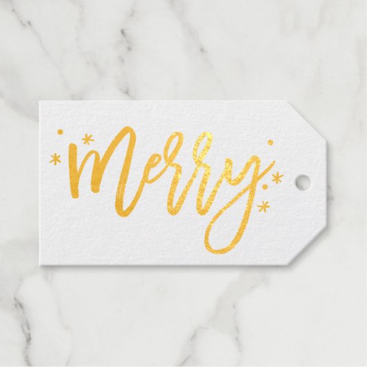 Merry Script Modern Kerstmis | Goud Cadeaulabels (Voorkant (horizontaal))