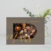 Merry Script Modern Stripes Photo Arch Lijst Grey Folie Feestdagenkaart (Staand Voorkant)