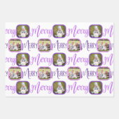 MERRY Script Paars op White 4-fotokerstmis Inpakpapier Vel (Voorkant)