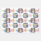 MERRY Script Rainbow op White 4 FotoKerstmis Inpakpapier Vel (Voorkant)