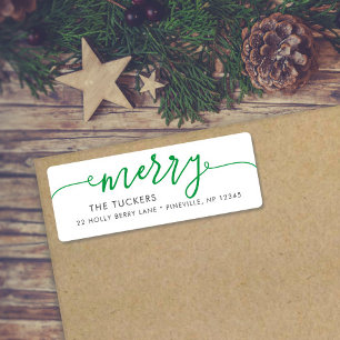 MERRY Script Simple Green Kerstreturn Address Etiket