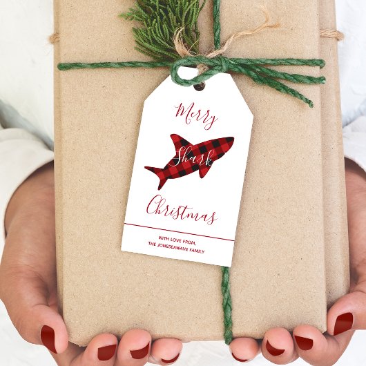 Merry Shark Christmas Red Plaxed Script Cadeaulabel