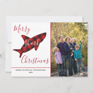 Merry Shark met Kerstmis Rood Foto Feestdagenkaart
