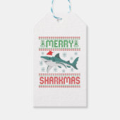 Merry Sharkmas Funny Kersthaai Ugly Sweater Cadeaulabel (Voorkant)
