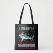 Merry Sharkmas Funny Kersthaai Ugly Sweater Draagtas (Voorkant)