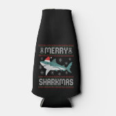Merry Sharkmas Funny Kersthaai Ugly Sweater Flesjeskoeler (Voorkant)