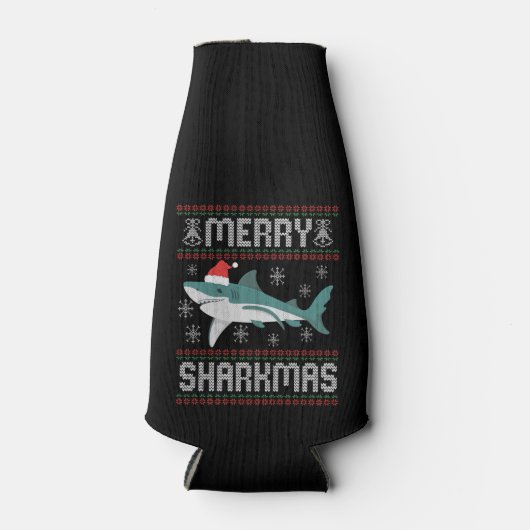 Merry Sharkmas Funny Kersthaai Ugly Sweater Flesjeskoeler (Voorkant)