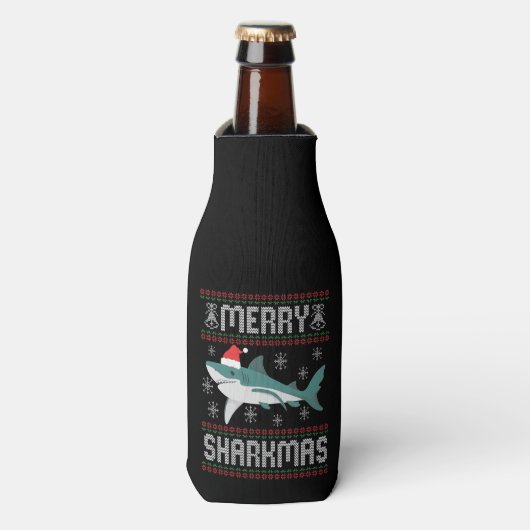 Merry Sharkmas Funny Kersthaai Ugly Sweater Flesjeskoeler (Fles Voorkant)