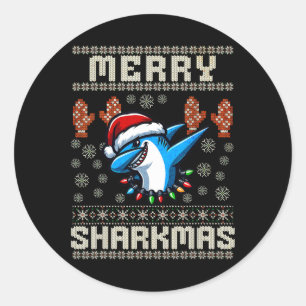 Merry Sharkmas Shark Christmas Ugly Xmas Kinder Sh Ronde Sticker