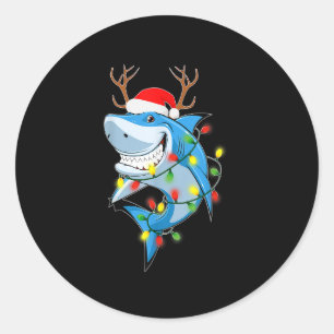 Merry Sharkmas Shark met Santa Hat-kerstligh Ronde Sticker