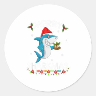 Merry Sharkmas Shark Santa Ugly Christma Ronde Sticker