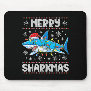 Merry Sharkmas Shark Santa Ugly kerstlampje B Muismat