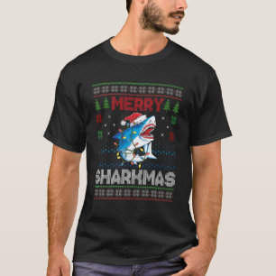 Merry Sharkmas Shark Santa Ugly kerstlampje B T-shirt