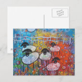 Merry Sheep in Flowers Post Card Briefkaart (Voorkant / Achterkant)