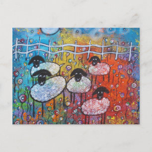 Merry Sheep in Flowers Post Card Briefkaart