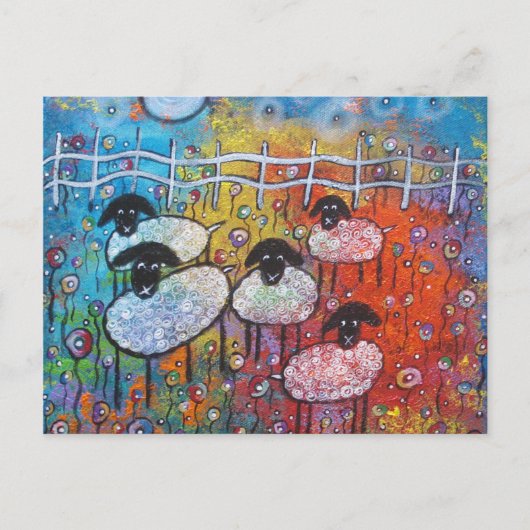Merry Sheep in Flowers Post Card Briefkaart (Voorkant)