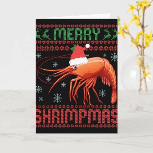 Merry Shrimpmas Funny Shrimp Ugly Christmas Sweate Kaart (Gele Bloem)